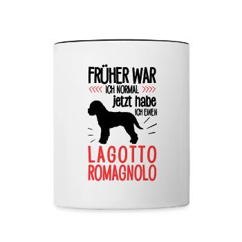 Lagotto Romagnolo früher normal Trüffelhund - Tasse zweifarbig - Weiß/Schwarz - Vorne