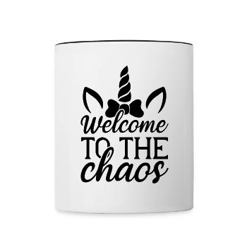 Welcome to Chaos Unicorn - Contrasting Mug - white/black - Front