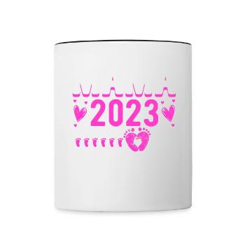 Mama 2023 Mutter werden in Schwangerschaft Baby - Tasse zweifarbig - Weiß/Schwarz - Vorne