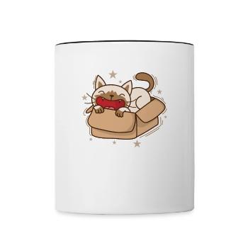 Katze im Karton Siamese Cat Haustier - Tasse zweifarbig - Weiß/Schwarz - Vorne