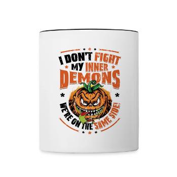 J’aime mes démons intérieurs, l’humour gothique. - Mug contrasté - blanc/noir - Devant