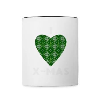 I Love X-Mas Weihnachten Gestricktes Herz - Tasse zweifarbig - Weiß/Schwarz - Vorne