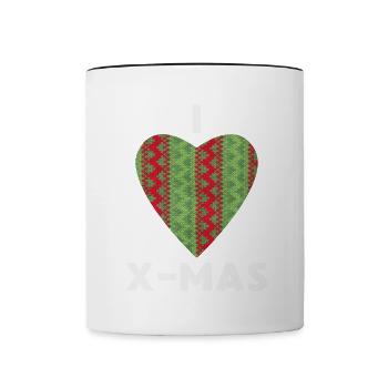 I Love X-Mas Weihnachten Gestricktes Herz - Tasse zweifarbig - Weiß/Schwarz - Vorne