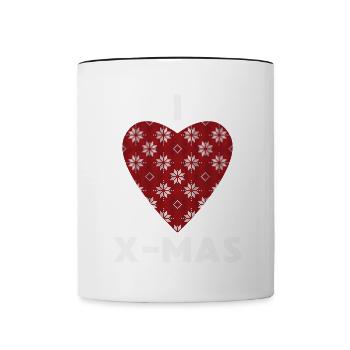 I Love X-Mas Weihnachten Gestricktes Herz - Tasse zweifarbig - Weiß/Schwarz - Vorne