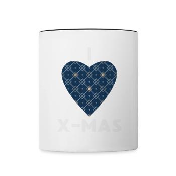 I Love X-Mas Christmas Knitted Heart - Contrasting Mug - white/black - Front