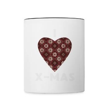I Love X-Mas Christmas Knitted Heart - Contrasting Mug - white/black - Front