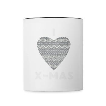I Love X-Mas Weihnachten Gestricktes Herz - Tasse zweifarbig - Weiß/Schwarz - Vorne