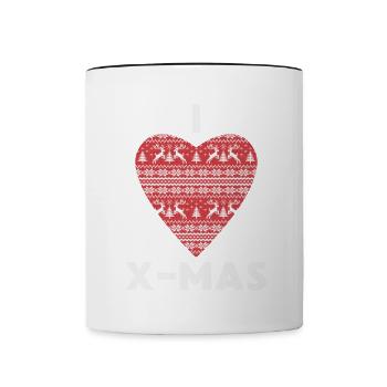 I Love X-Mas Christmas Knitted Heart - Contrasting Mug - white/black - Front
