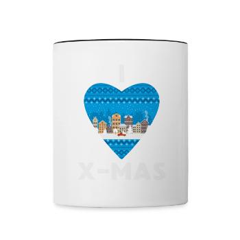 I Love X-Mas Weihnachten Gestricktes Herz - Tasse zweifarbig - Weiß/Schwarz - Vorne