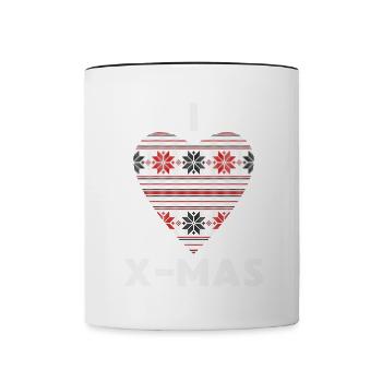 I Love X-Mas Christmas Knitted Heart - Contrasting Mug - white/black - Front
