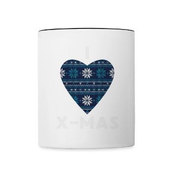 I Love X-Mas Weihnachten Gestricktes Herz - Tasse zweifarbig - Weiß/Schwarz - Vorne