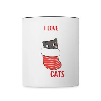 J’aime Noël et Chats Chat Noël - Mug contrasté - blanc/noir - Devant