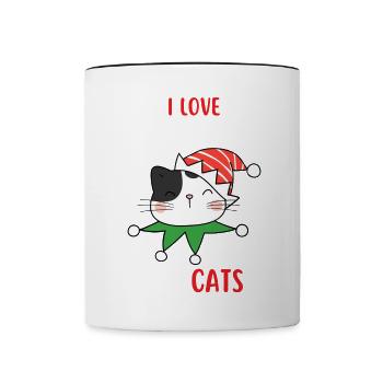 J’aime Noël et Chats Chat Noël - Mug contrasté - blanc/noir - Devant