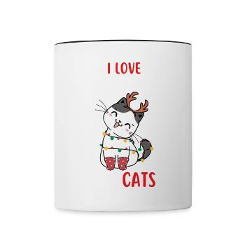 J’aime Noël et Chats Chat Noël - Mug contrasté - blanc/noir - Devant