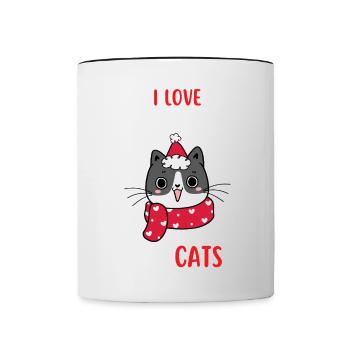 J’aime Noël et Chats Chat Noël - Mug contrasté - blanc/noir - Devant