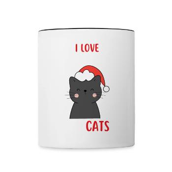 J’aime Noël et Chats Chat Noël - Mug contrasté - blanc/noir - Devant