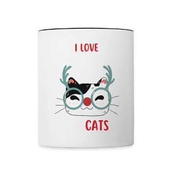 J’aime Noël et Chats Chat Noël - Mug contrasté - blanc/noir - Devant