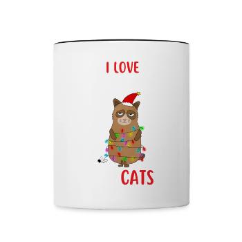J’aime Noël et Chats Chat Noël - Mug contrasté - blanc/noir - Devant