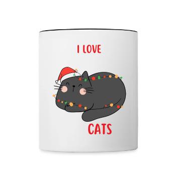 I Love Christmas and Cats Cat Christmas - Contrasting Mug - white/black - Front