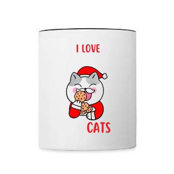 J’aime Noël et Chats Chat Noël - Mug contrasté - blanc/noir - Devant
