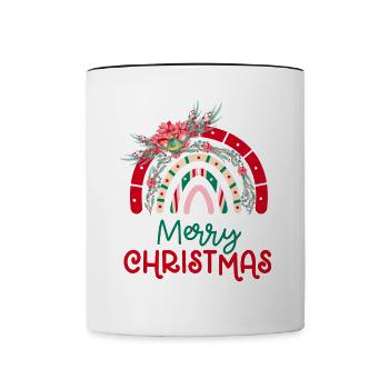 Weihnachten Regenbogen Frohe Weihnachten - Tasse zweifarbig - Weiß/Schwarz - Vorne