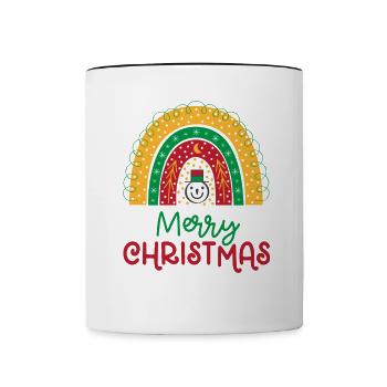 Weihnachten Regenbogen Frohe Weihnachten - Tasse zweifarbig - Weiß/Schwarz - Vorne