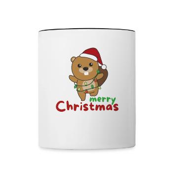 Biber fröhliche Weihnachten Winter Tiere Biber - Tasse zweifarbig - Weiß/Schwarz - Vorne