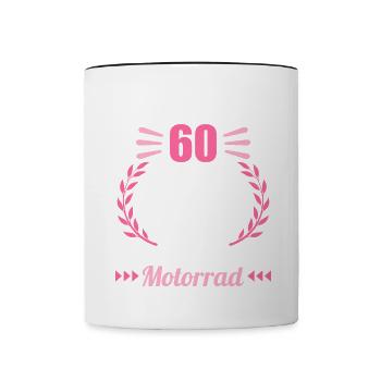 Ich bin 60 bitte helfen auf Motorrad 60 Geburtstag - Tasse zweifarbig - Weiß/Schwarz - Vorne