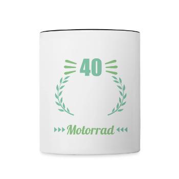 Ich bin 40 bitte helfen auf Motorrad 40 Geburtstag - Tasse zweifarbig - Weiß/Schwarz - Vorne