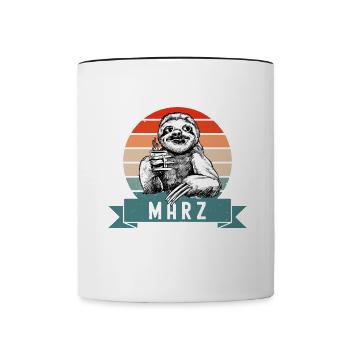 Faultier Geburtstag März 2022 Geboren Jahrgang - Tasse zweifarbig - Weiß/Schwarz - Vorne