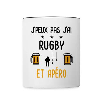 J'peux pas j'ai rugby sport apéro - Mug contrasté - blanc/noir - Devant