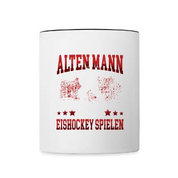 Alter Mann beim Eishockey Hockey junge - Tasse zweifarbig - Weiß/Schwarz - Vorne