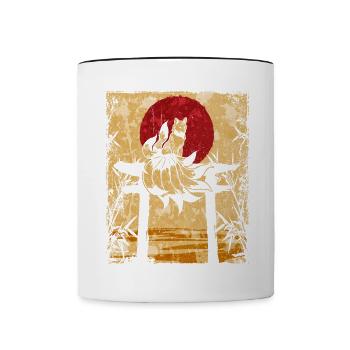 Neunschwänziger Fuchs Japanische Retro Kunst - Tasse zweifarbig - Weiß/Schwarz - Vorne