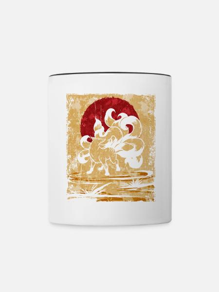 Neunschwänziger Fuchs Japanische Retro Kunst - Tasse zweifarbig - Weiß/Schwarz