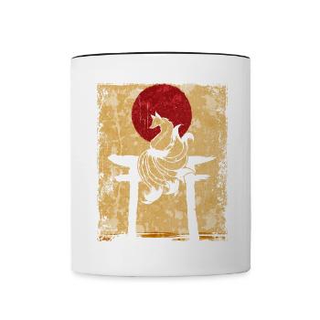 Neunschwänziger Fuchs Japanische Retro Kunst - Tasse zweifarbig - Weiß/Schwarz - Vorne