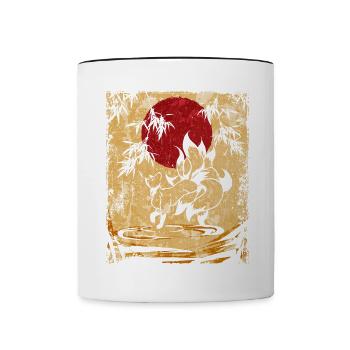 Neunschwänziger Fuchs Japanische Retro Kunst - Tasse zweifarbig - Weiß/Schwarz - Vorne