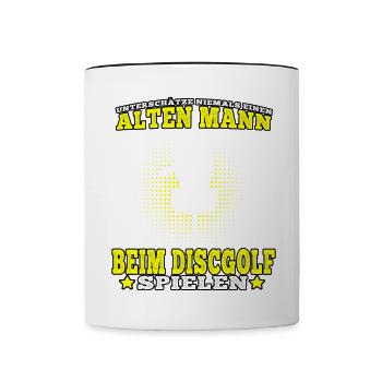 Disc Golf Alter Mann beim Discgolf Discgolfer - Tasse zweifarbig - Weiß/Schwarz - Vorne