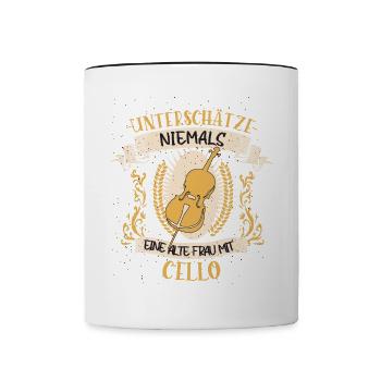 Cello Streichinstrument Musikerin Geschenk - Tasse zweifarbig - Weiß/Schwarz - Vorne