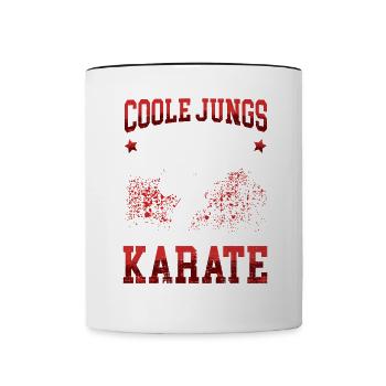 Coole Jungs Karate Karateka asiatischer Kampfsport - Tasse zweifarbig - Weiß/Schwarz - Vorne
