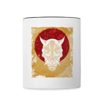 Oni Mask Japanese Art Vintage Fighter Retro - Contrasting Mug - white/black - Front