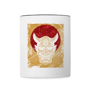 Oni Mask Japanese Art Vintage Fighter Retro - Contrasting Mug - white/black - Front