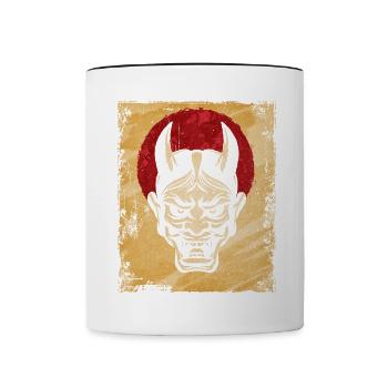 Oni Mask Japanese Art Vintage Fighter Retro - Contrasting Mug - white/black - Front