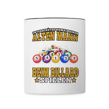 Billard Alter Mann beim Billiard spielen Snooker - Tasse zweifarbig - Weiß/Schwarz - Vorne