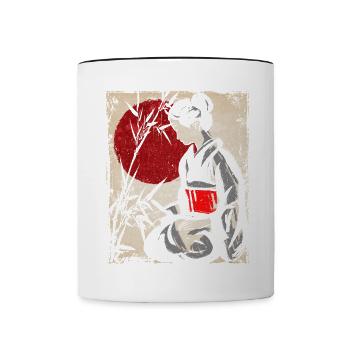 Geisha Art Japonais Vintage Rétro Femmes - Mug contrasté - blanc/noir - Devant