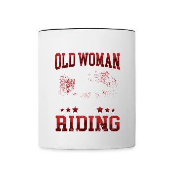 Old woman riding horse rider rider - Contrasting Mug - white/black - Front