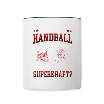 Handball spielen Superkraft Handballer - Tasse zweifarbig - Weiß/Schwarz - Vorne