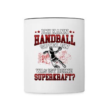 Handball spielen Superkraft Handballer - Tasse zweifarbig - Weiß/Schwarz - Vorne