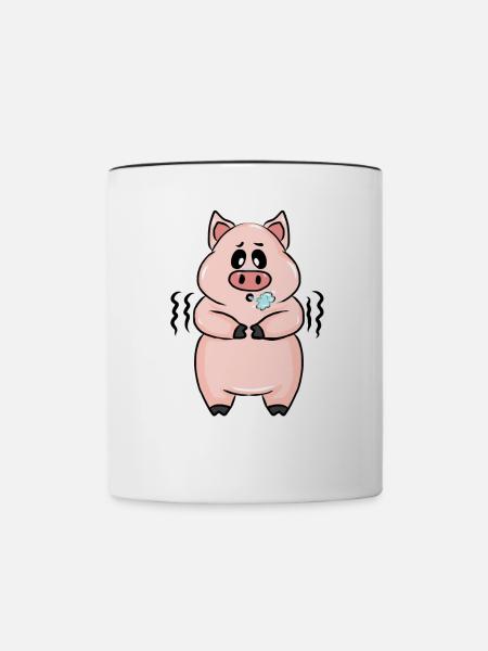 Saukalt frierendes Schwein Wortspiel Wortwitz - Tasse zweifarbig - Weiß/Schwarz