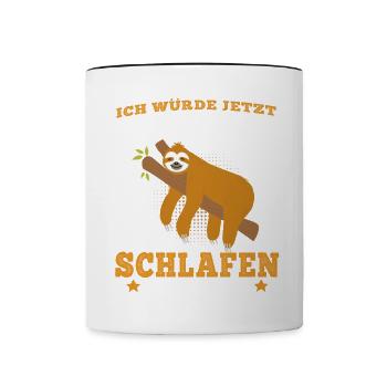 Faultier würde lieber schlafen gehen Faulenzer - Tasse zweifarbig - Weiß/Schwarz - Vorne