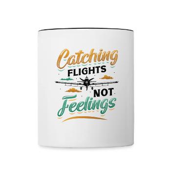 Flying instead of feeling, travel-addicted flyer - Contrasting Mug - white/black - Front